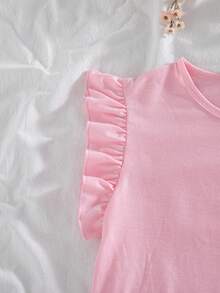 少女情人节休闲短袖上衣，心形印花三件套 - 紅色 - 查看 3