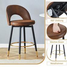 Tabouret de bar pivotant 360° - Revêtement technologique brun respirant et confortable - Siège rembourré, adapté à la cuisine, salle à manger, bar ou terrasse - Vendu par pack de 2 - Marron + Noir + Tissu + Métal + Lot de 2 - Voir 7