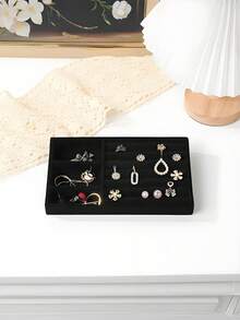 1/9pcs, Black Velvet Jewelry Tray, Large Capacity Jewelry Storage Box, Independent Compartments, Stackable Jewelry Display Stand, Can Accommodate Earrings, Necklaces, Bracelets, Rings, Hairpins, Hair Bands, Etc. Valentine's Day Velvet Jewelry Tray - Multicolor - View 5