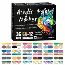 144 Colors Dual Tip Acrylic Marker Pen Set, Long-Lasting And Fade-Resistant, Ideal For Artists, Illustrations, Crafts, Coloring Books And Other DIY Projects. Suitable For Paper, Fabric, Wood, Stone, Plastic, Glass, Ceramic, Pumpkin And More. Great For Students And Adults, Also An Ideal Gift For Thanksgiving, Halloween, Christmas