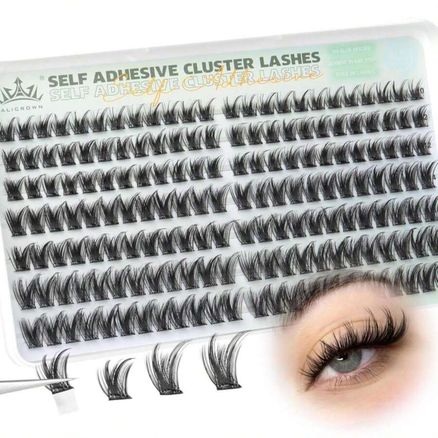 Self Adhesive Eyelash Clusters 168Pcs No Glue Lash Clusters Pre-Glued Wispy Lash Extensions Self Adhesive Eyelashes Extensions Press On Individual Lash Extensions 10MM-16MM - Màu E - Xem 1