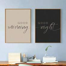 2pcs Unframed Canvas Wall Art, Modern Art, Good Morning, Good Night, Inspirational Quotes, Black And White Creative Mixed Room Decor, Wall Art Poster, Living Room Sofa Background Decor, Entryway Hallway Decor, Home Decor, Bedroom Decor, Bathroom Decor, Room Decor, Office Decor, School Decor, Art Gift - Multicolor - View 8