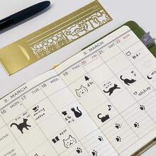 猫咪图案双面书签，多功能礼品，猫咪模板尺，日记本，计划本，笔记本，文具工具 - 彩色 - 查看 1