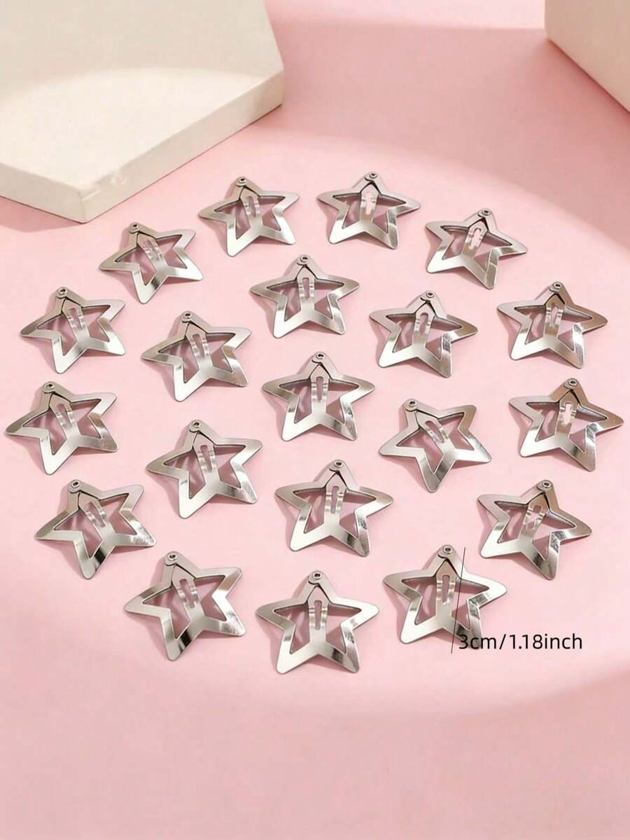 10/20/30/50/100个装女士Y2K五角星金属发夹，适合日常佩戴，头部饰品，女士发饰，发夹，发卡 - 銀色 - 查看 1