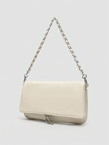 1pc Women's Chain Shoulder Bag, Crossbody Bag, Litchi Grain Underarm Bag With Chain, Minimalist Fashion Small Square Bag, Shoulder & Crossbody Bag With Detachable Strap - Ngà - Xem 2