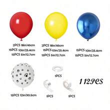 112pcsPaw Bone Pets Dog Animals Themed Balloon Garland Arch Kit Including 5/10/18inch Metallic Blue Red Yelloow Latex Balloons For Puppy Patrol Birthday Party Decorations - Multicolor - View 2