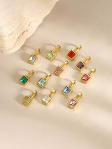 VJS 1pc Colorful Cubic Zirconia Pendant, 18K Gold Plated Stainless Steel, Birthstone Necklace DIY Accessory - Multicolor - View 5