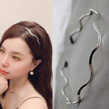 Minimalist & Futuristic Headband Set – 2pcs Silver Geometric Wavy Bands, Lightweight Metallic Headwear For Effortless Elegance - 2 cái - Xem 2