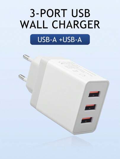 3-Port 2.4A USB Charger Adapter, EU Plug, Fast Charging Cube Compatible With IPhone, Compatible With IPad, Android Phones, Cameras, MP3/MP4 And Other USB Devices