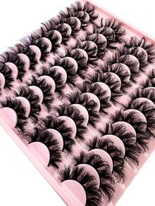 HBZGTLAD 20 Pairs Soft Mink Eyelashes 3D Curl Winged End Eye Elongated Fake Lashes Thick Handmade Natural False Eyelash Messy Cross Lash Wholesale - 濃密款 - 查看 4