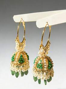 Elegant Bohemian Style Pendant Earrings, Faux Pearl Tassel Hoop Earrings Suitable For Women's Daily Wear, Parties, Weddings And Other Occasions - Jhumka Pendant - View 3