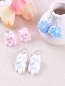 1 Pair Cute Plush Animal Penguin, Polar Bear, Sea Lion Dangle Earrings, Party Jewelry Decoration