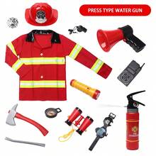 Children's Firefighter Role-Playing Set Includes Realistic Firefighting Gear Accessories: 1:1 Scale Fire Helmet + Exclusive Badge, Backpack-Style Fire Hose, Water Mist Extinguisher, Backpack-Style Water Gun With Adjustable Straps And Flow Control, Simulated Axe With Rounded Edges, Flashlight, Megaphone, And Wristwatch. - Multicolor - View 12