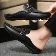 Slip-On Loafers, Backless Design Loafers, Slip-On & Off Convenience, European & American , Anti-Slip Driving Shoes, Comfortable Men's Loafers - Black - View 2