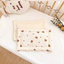 1个婴儿枕，0-1岁新生儿棉纱布平枕，卡通熊印花，婴儿安抚枕垫，适合日常使用