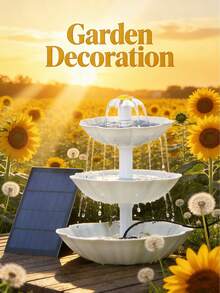 DIY装饰喷泉和鸟浴盆套装，包含3.5W太阳能喷泉泵、3.5W三层太阳能喷泉（带可拆卸瀑布和自动浇水功能）以及太阳能鸟浴喂食器，适用于户外花园、露台、庭院装饰。 - 彩色 - 查看 9
