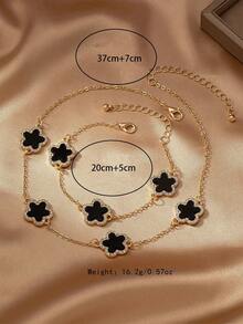 2pcs Elegant Clover Pendant With Rhinestones, Suitable For Teenage Girls Daily And Party Outfits, Gift For Bracelet And Necklace Set - Yellow Gold - View 5
