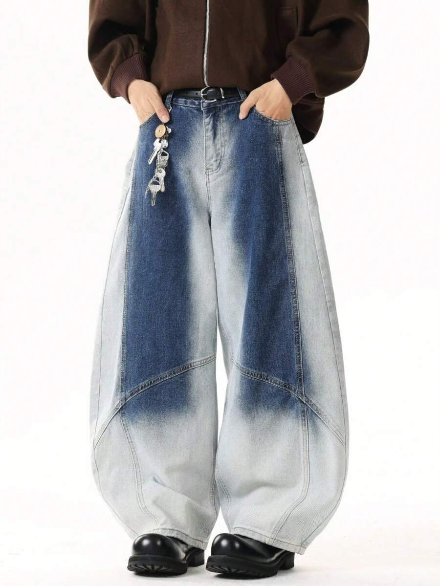 Pantalones vaqueros para hombre y mujer estilo vintage americano lavado recto holgado desgastado con múltiples bolsillos moda otoño invierno - Azul N7085 - Ver 1