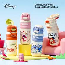 Disney 480毫升迪士尼草莓熊史迪奇不锈钢保温水瓶，学生专用，外观精美，便携式双层保温杯 - 彩色 - 查看 2