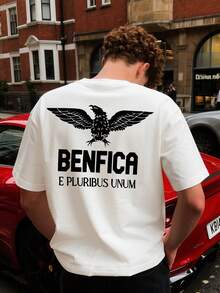 Camiseta de manga corta de corte holgado y casual con estampado de águila, transpirable y cómoda, para verano - Blanco - Ver 1