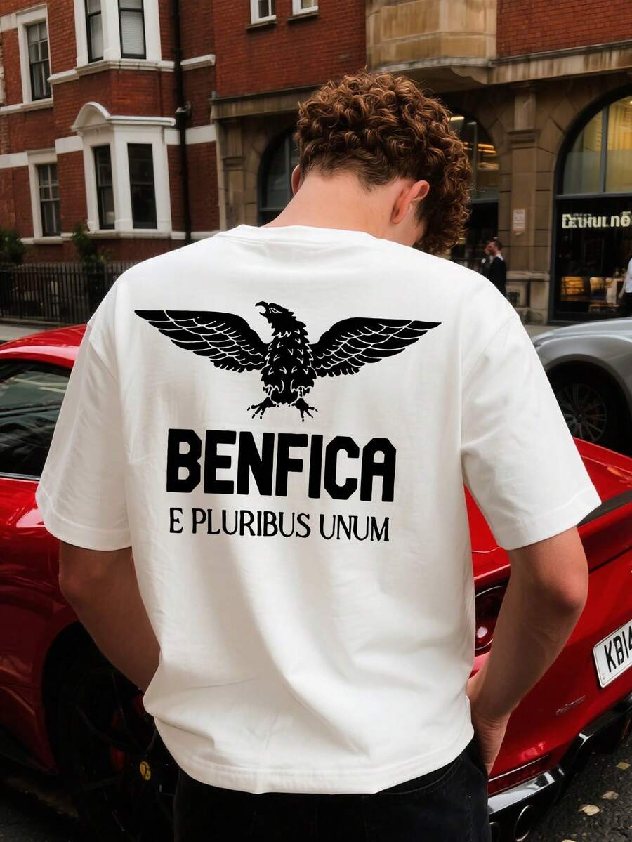 Camiseta de manga corta de corte holgado y casual con estampado de águila, transpirable y cómoda, para verano - Blanco - Ver 1