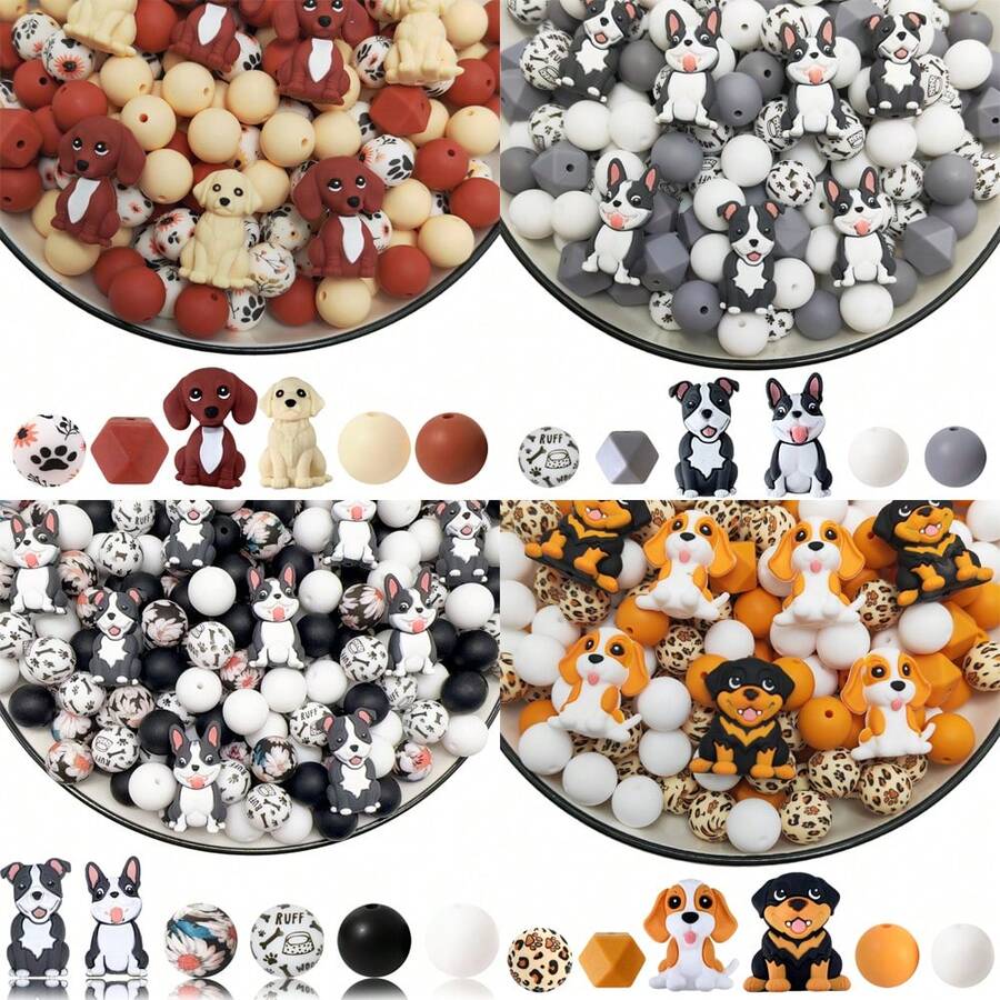 25/32 piezas Nuevo juego de cuentas de silicona con diseño de cachorro 3D lindo - Tonos de piel, rojo ladrillo, negro, blanco, naranja con forma de cachorro - Cuentas con diseño de personajes animales adorables - Ideal para llaveros DIY, collares, pulseras, bolígrafos decorativos, joyería y artesanía de colgantes - Adecuado para regalos de vacaciones y cumpleaños