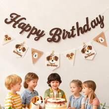 博美犬、柯基犬、比格犬、贵宾犬、金毛寻回犬、拉布拉多犬、斗牛犬幼犬宠物旗，生日快乐派对装饰横幅（带绒球字母） - 彩色 - 查看 6