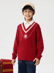 Balabala Suéter tejido para niño preadolescente, jersey de primavera con capas - rojo chino - Ver 4