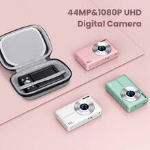 STUOGYUM DC403 Digitalkamera, 44MP, Autofokus, 16x digitaler Zoom, Full HD 1080P Video, Bildstabilisierung, kompakt & tragbar, inklusive 32GB Speicherkarte, 700mAh Akku und Kameratasche. Ideal für Einsteiger in Fotografie und Videografie (Pink, Grün, Schwarz) - Kamera + 32G TF-Karte + Kameratasche - Übersicht 5