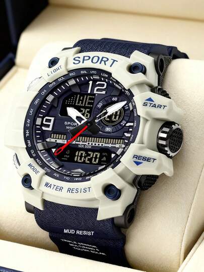 1pc Multi-Function Waterproof Sports Electronic Watch With Dual Display, Suitable For Daily Wear, Great Gift Option