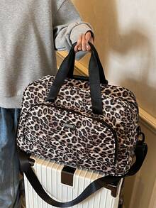 1件装 新款大容量旅行包 短途旅行行李包 健身包 豹纹休闲女包 孕妇住院包 度假包 防水休闲包 带独立鞋仓的随身行李包 - 棕色 - 查看 7