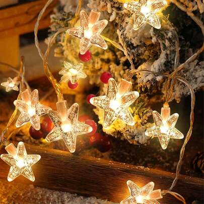 1pc LED Crystal Star String Lights, Battery Powered Fairy Star Lights, Twinkling Star Fairy Lights, Suitable For Bedroom, Dorm, Tent, Wedding, Party, Valentine's Day, Thanksgiving, Eid Al-Fitr Holiday Decor (Batteries Not Included)