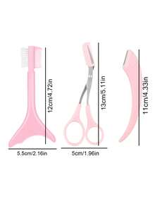 3pcs Eyebrow Grooming Tool Kit, Includes Eyebrow Shaping Scissors, Curved Eyebrow Razor, Manual Hair Removal Trimmer, Beginner Beauty Accessories, Eyeshadow & Eyeliner Applicators, Lash Comb, Best Gift For Valentine's Day, Portable Travel Tool, Reusable Beauty Tools - Pink - View 8