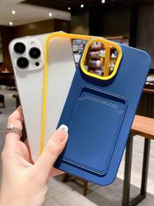 3-In-1 Luxury Card Slot Wallet, Photo Pocket & Camera Lens Frame Phone Case, Suitable For IPhone 17 Pro Max Air 16 15 14 13 Pro Max Plus, Fashion Matte Shockproof Protective Cover - Blue - View 3