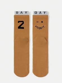 1/7 Pairs Unisex Couple Letter, Number, Smiling Face Pattern Personalized 7-Day Breathable Cotton Crew Socks, Suitable For Travel, Home, Office, Holiday Gifts - Multicolor - View 14