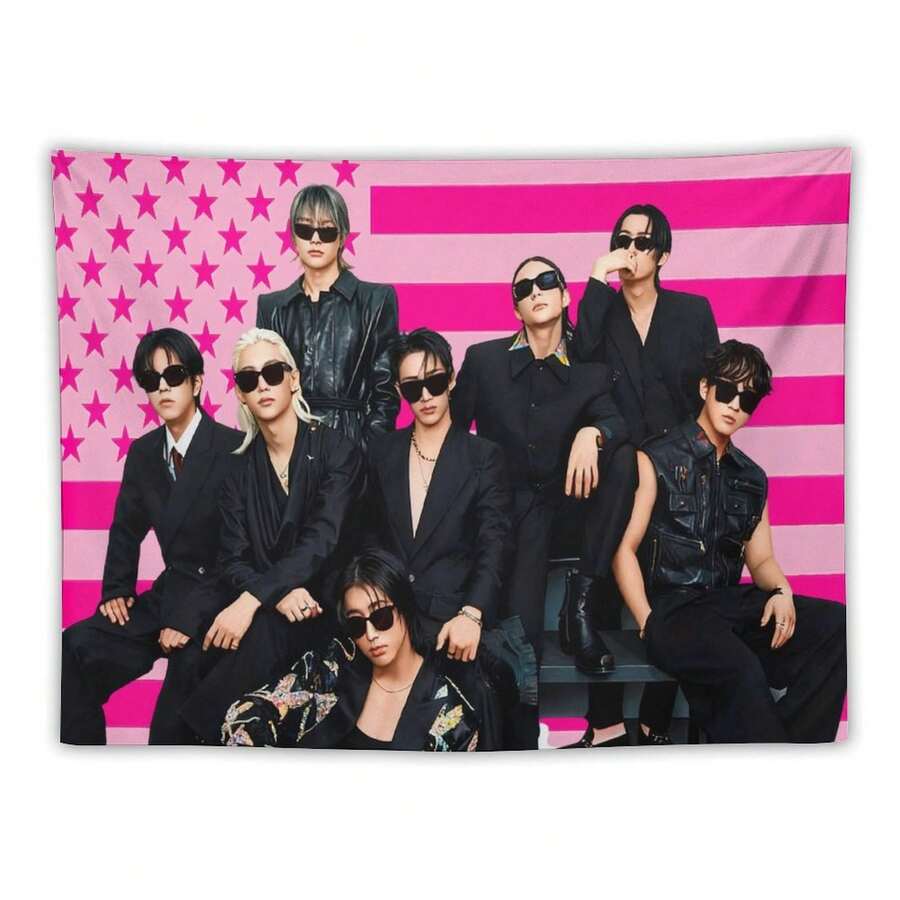 STRAY Members Magazine Pink America Flag , Skz KIDS-S Kpop Tapestry, Stray Tour 2025 Merch,Gift Ideas STAYS, Birthday Gift & Concert Merch ,Wall Hanging Aesthetic College Decor - White - View 1