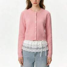 1pc Women's Sweet Lace Tie Waist A-Line Skirt, Spring/Summer - White - View 1