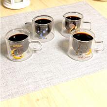 1pc/4pcs 80ml Double-Layer Glass Cup With Handle, Coffee Mug With Elegant Ramadan Design, Suitable For Coffee, Tea, Milk, Ideal Holiday Gift
