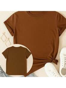 Elegant Plain Women's T-Shirt, Sizes S To XL, 100% Cotton Blouse/Shirt - 鏽棕色 - 查看 4