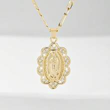 1pc Classic European Style Copper Inlaid Zirconia Sunflower Guadalupe Virgin Mary Pendant Necklace, Limited Edition, Suitable For Christmas/Thanksgiving/Halloween/Mother's/Valentine's Day Gifts, Catholic First Communion, Everyday Wear And Prayer - Yellow Gold - View 8