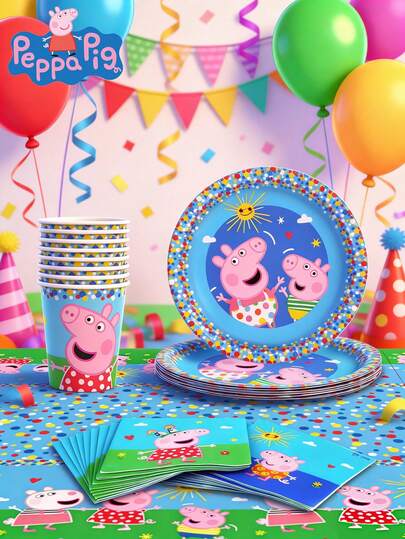  37PCS Hasbro Officially Licensed  Party Tableware Set Plates Cups Napkins Tablecloth Cartoon Decoration Supplies Birthday Christmas Halloween Holiday Celebration Disposable Party Favor Gift For Friends Family