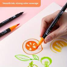 Double-Ended Watercolor Pen Painting Set, Fine-Tip Markers - Featuring Vibrant Colors, Quick-Drying Ink, And Durable Plastic Barrels, Perfect For Drawing, Marking, Sketching, And Doodling - Makes A Great Party Favor And Christmas Gift For Art Lovers - 套裝 - 查看 2