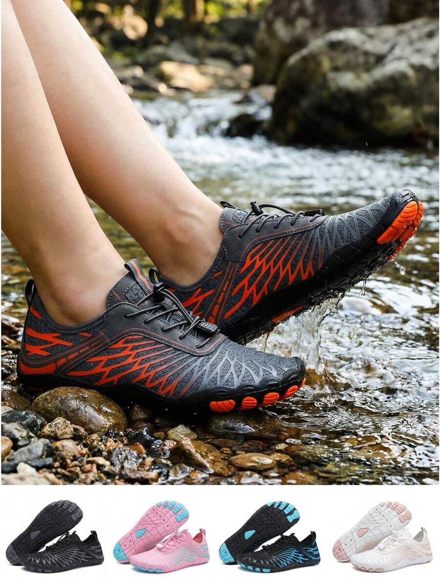 Quick-Drying Water Shoes, Breathable Mesh Aqua Sneakers With Drainage Holes, Non-Slip Barefoot Style For Beach, Swim, Hiking & Outdoor Wading - GO - View 1