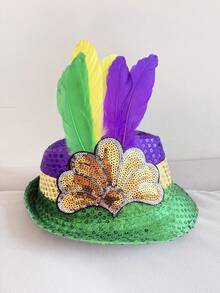 1 Peça Cocar de Penas com Lantejoulas Coloridas, Carnaval, Festa, Apresentação no Palco, Chapéu Decorativo para Celebração - Multicolorido - Visão 7