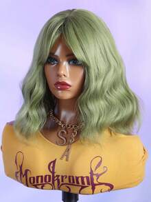 女士绿色假发 12英寸短款绿色假发 卷曲波浪可爱合成柔软假发 圣帕特里克节派对卷曲波浪绿色假发 女士波波头刘海假发 合成假发 Cosplay 合成纤维假发 耐热替换假发 - 草綠色 - 查看 5