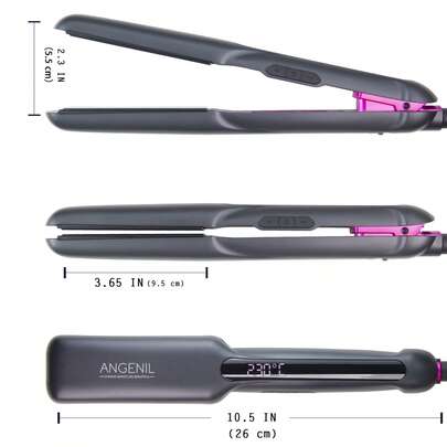  ANGENIL沙龙级造型器，便携式双电压110-240V，二合一直发卷发器，液晶显示屏，8档温度设置，钛金直板夹，1.6英寸直发器，适合女性，节日礼物