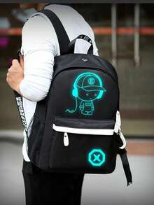 Mochila/bolso de hombro ligero con gráficos que brillan en la oscuridad, resistente al agua, de gran capacidad, con correa ajustable, casual y versátil para la escuela, la universidad, la escuela secundaria, hombres (todos los estampados de las correas son aleatorios) - Multicolor - Ver 2