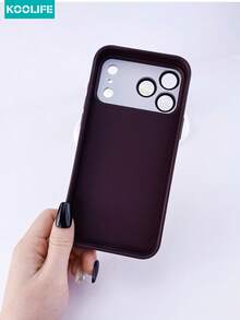 Koolife 1pc Large View Window Lychee Pattern Faux Leather Phone Case, PC+PU Leather Hybrid Cover With Raised Lens Protection & Built-In Lens Film, Shockproof Stylish Design Case, Compatible With IPhone 17/17 Pro/17 Pro Max - Retro Red - View 7