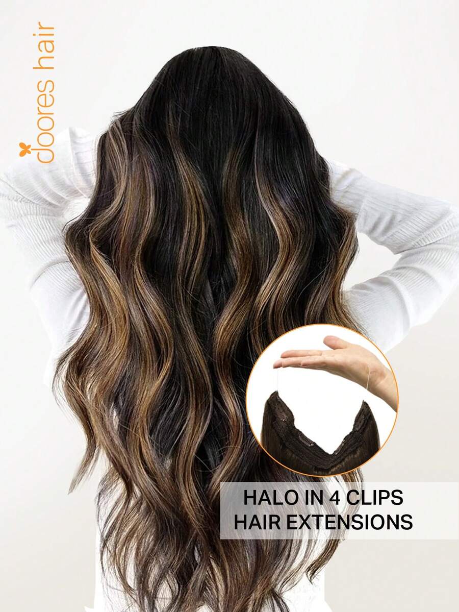 DOORES Hair Extensions With Hair Rings, 100% Human Hair, 12-22 Inches, 70-120g, Invisible Natural Black To Chestnut Brown, With Adjustable Clips And Invisible Steel Wire - S1B/6/1B - View 1
