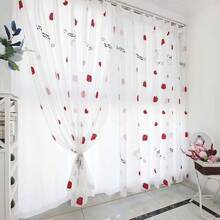 2pcs Modern Minimalist Embroidered Strawberry Sheer Curtains, Fresh & Elegant, Multi-Function Top Hooks, Suitable For Living Room, Bedroom, Balcony, Entrance - White - View 6